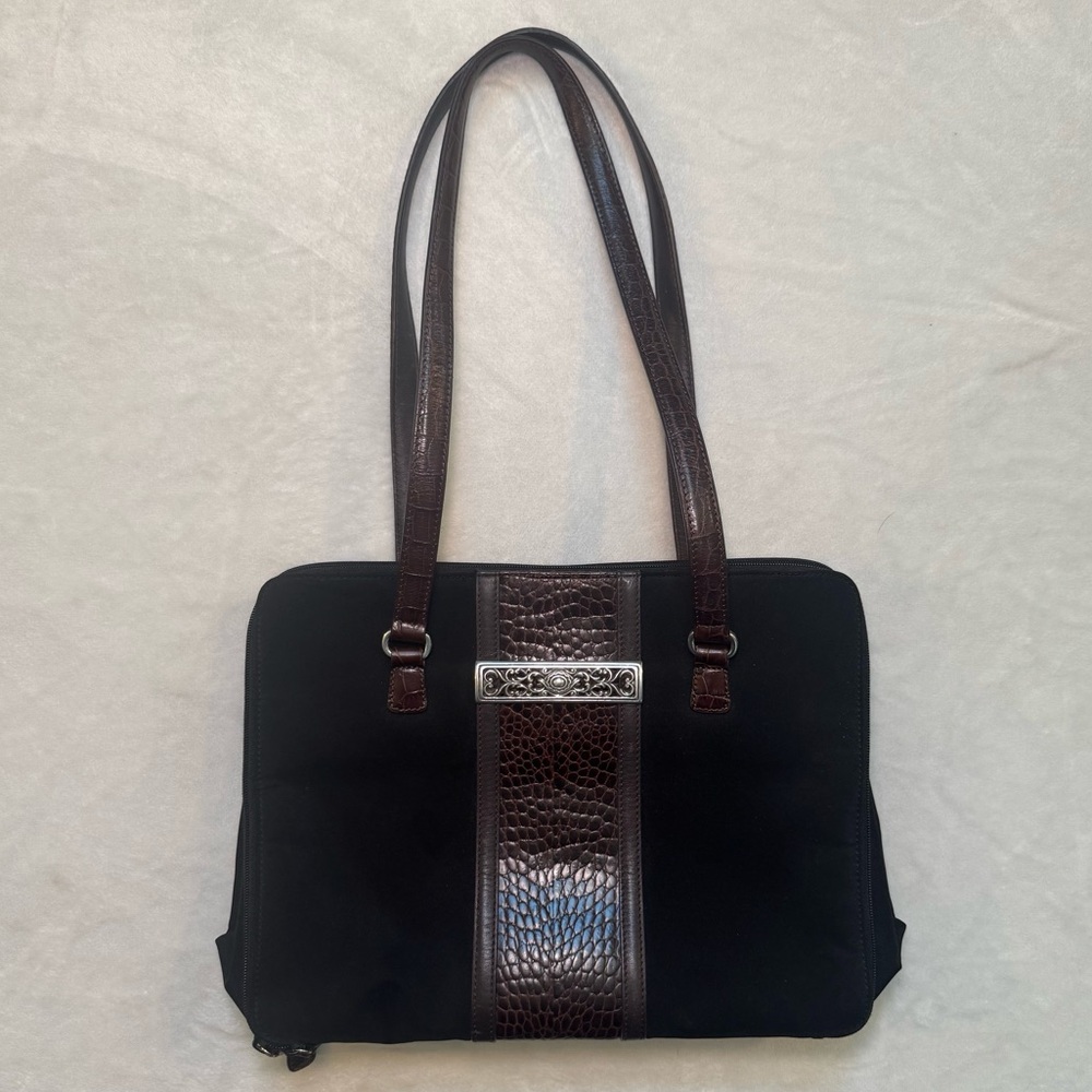 90s Brighton Black and Brown Shoulder Bag Tote Work Bag